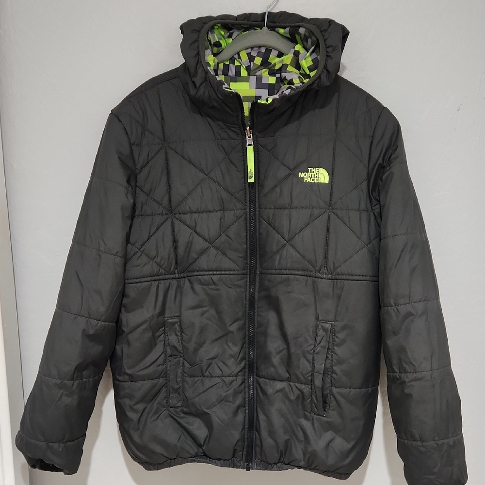 The North Face Boy's Puffer Coat Reversable Minecraft Like Print *read carefully